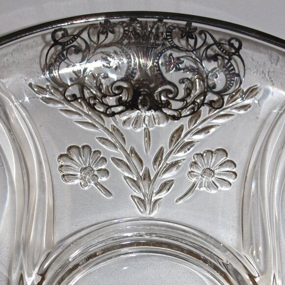 Vintage Glass Divided Serving Dish | Silver Overlay Divided Round Platter - Picture 3 of 6